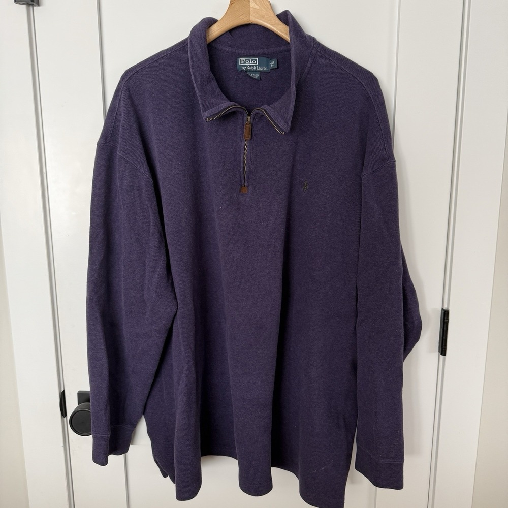 Polo Ralph Lauren Sweater Mens 4XB Big Purple Quarter Zip 100% Cotton Green Pony